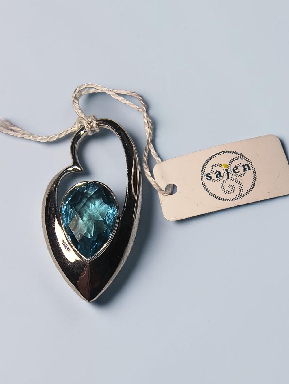 Sajen Blue Pariba Quartz Heart Designer Pendant In Sterling Silver